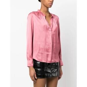 ZADIG AND VOLTAIRE Tink Satin Top Women Large Pink Long Sleeve Silk Blouse Shirt